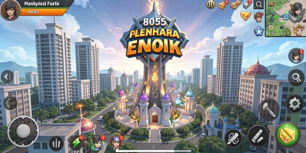 Gameplay menegangkan di 8055 dengan aksi pertahanan menara.