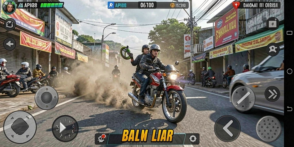 Tampilan gameplay seru dalam balap motor cepat.