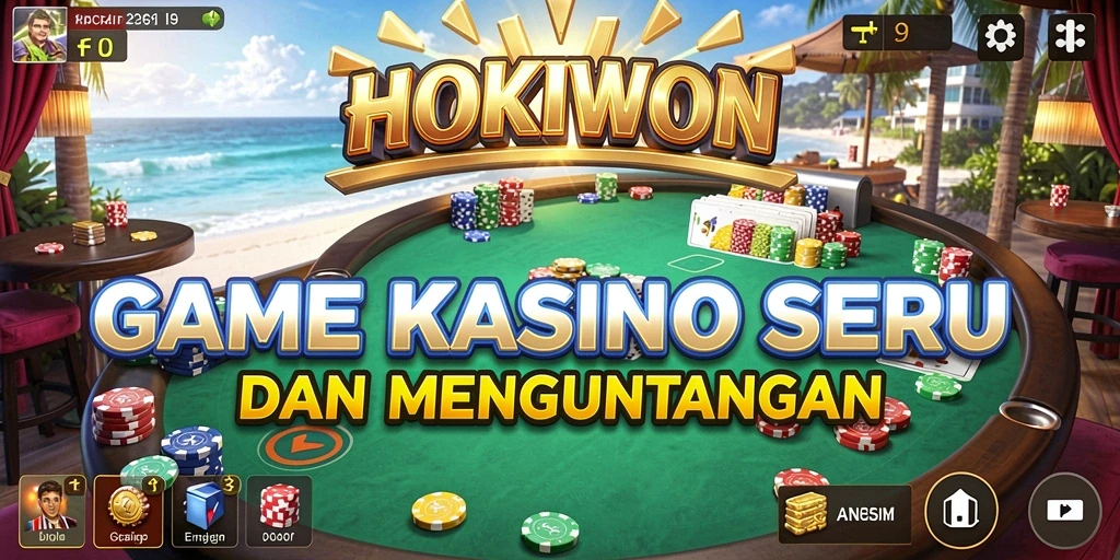 Tampilan gameplay HOKIWON dengan suasana kasino yang menawan.
