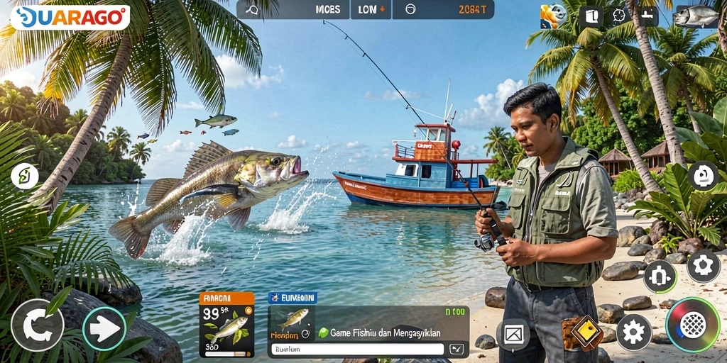 Tampilan menawan dari gameplay JUARAGO saat memancing ikan.