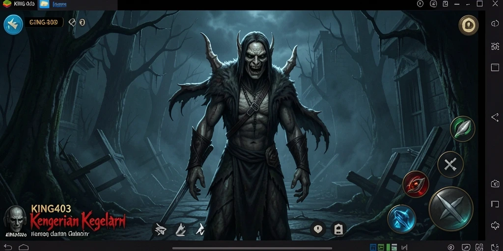 Screenshot KING403 menampilkan suasana menyeramkan dalam gameplay.
