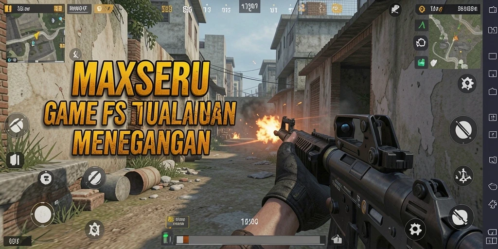 Tangkapan layar <strong>MAXSERU</strong> memperlihatkan aksi tembakan yang mendebarkan di pertandingan FPS.