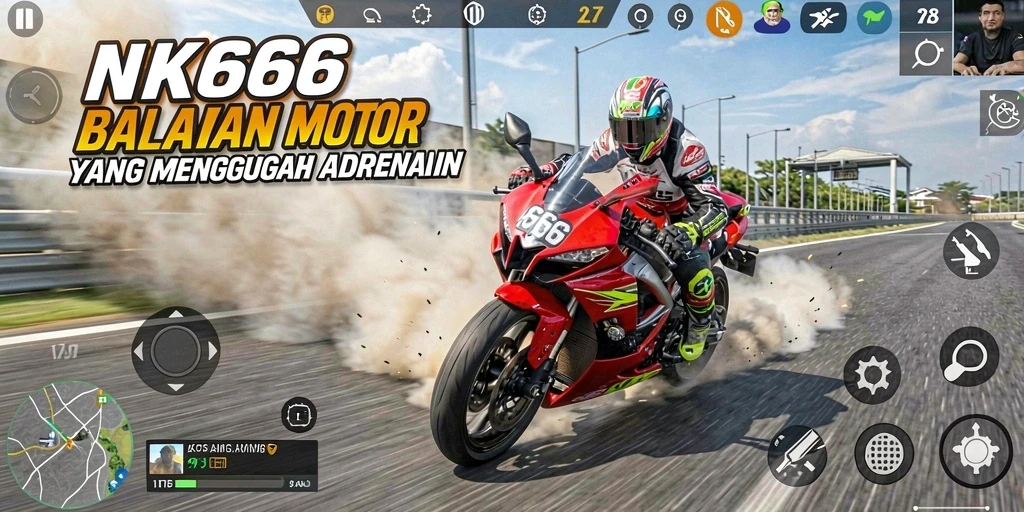 Screenshot gameplay NK666 menampilkan balapan motor yang intens dan seru.