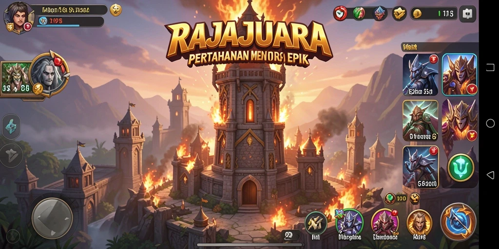Tampilan menara dan strategi dalam gameplay Tower Defense.