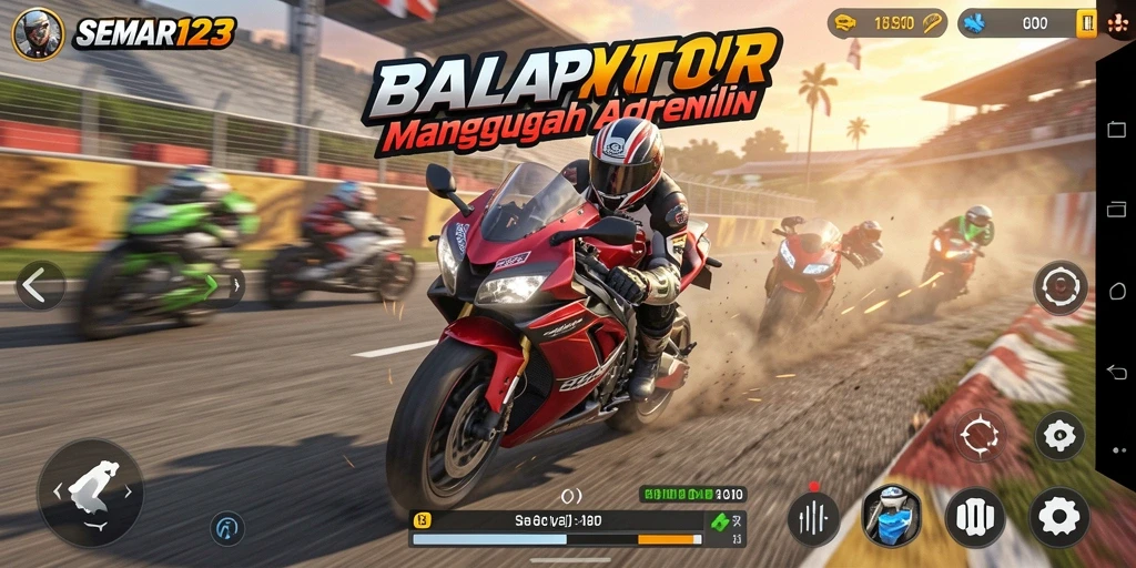 Tampilan gameplay balapan motor yang seru dan menegangkan.