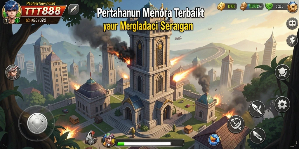 Gameplay TTT888 menampilkan aksi menara pertahanan seru.