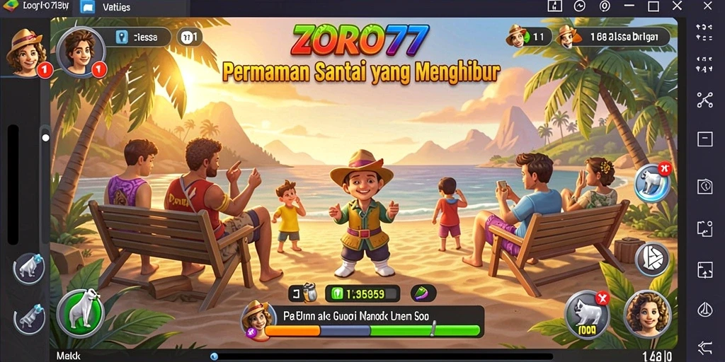 Tampilan gameplay ZORO77 dengan karakter yang lucu dan warna-warni.
